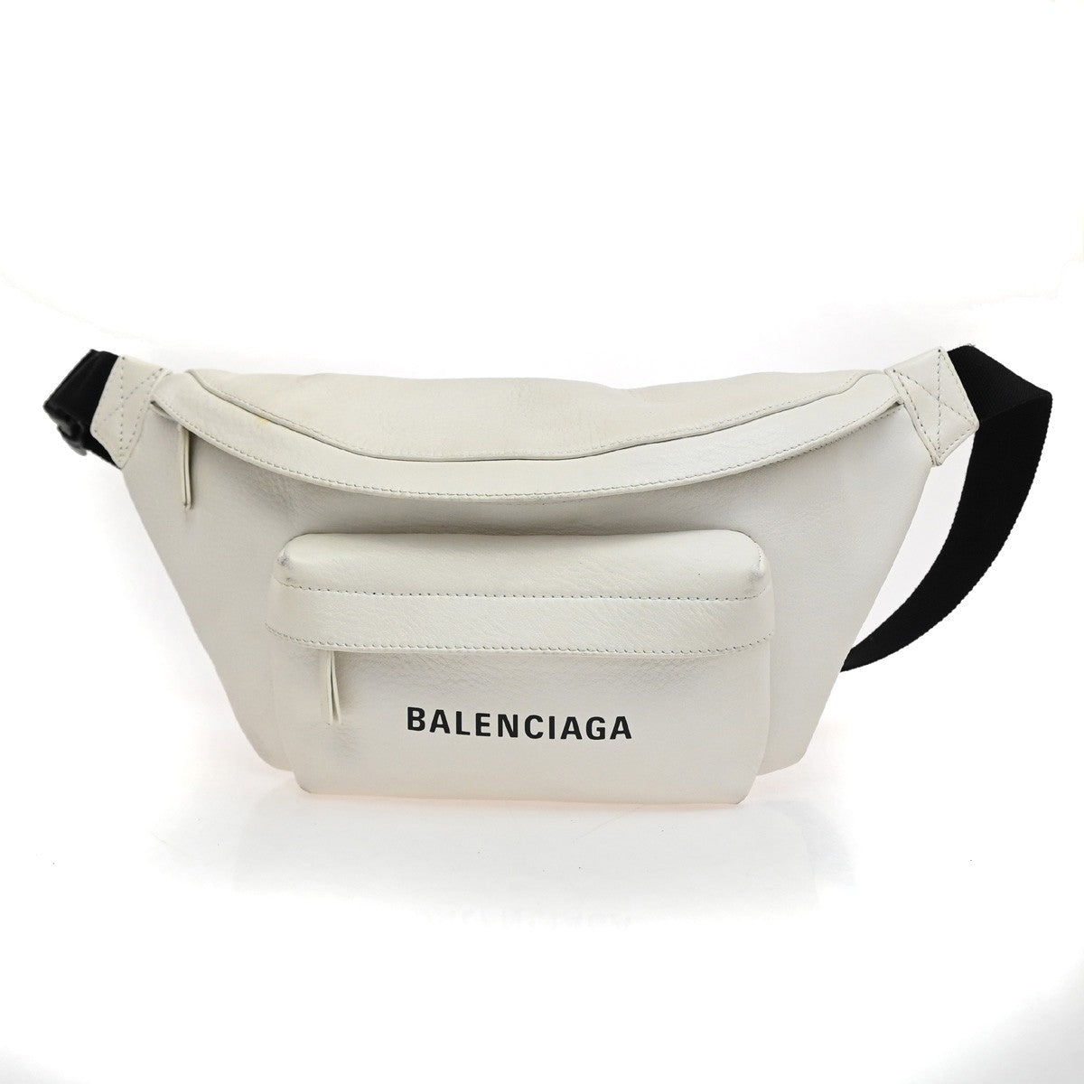BALENCIAGA Logo Everyday Shoulder Body Bag Leather White SHW Italy 87YH645