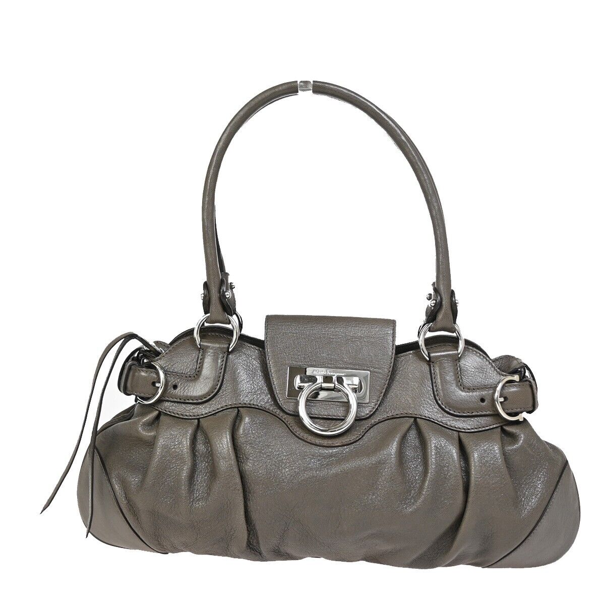 SALVATORE FERRAGAMO Logo Marisa Gancini Shoulder Bag Leather Gray Italy 69FA576
