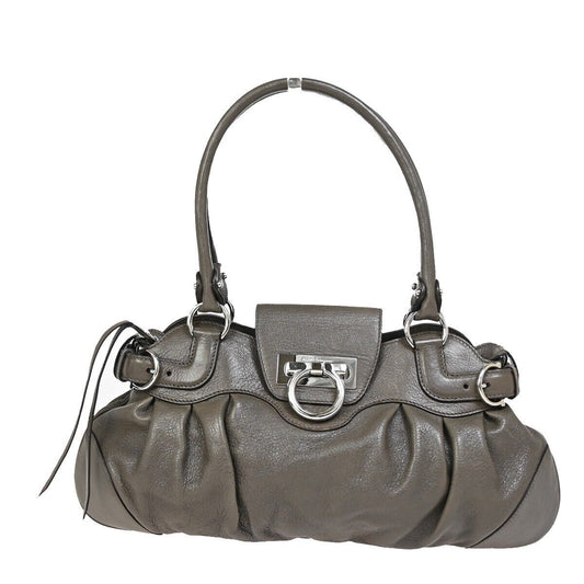 SALVATORE FERRAGAMO Logo Marisa Gancini Shoulder Bag Leather Gray Italy 69FA576
