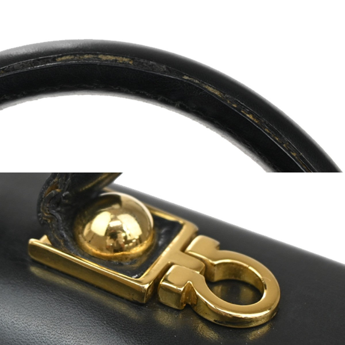 SALVATORE FERRAGAMO Logo Gancini Hand Bag Leather Black GHW Italy 36KA970