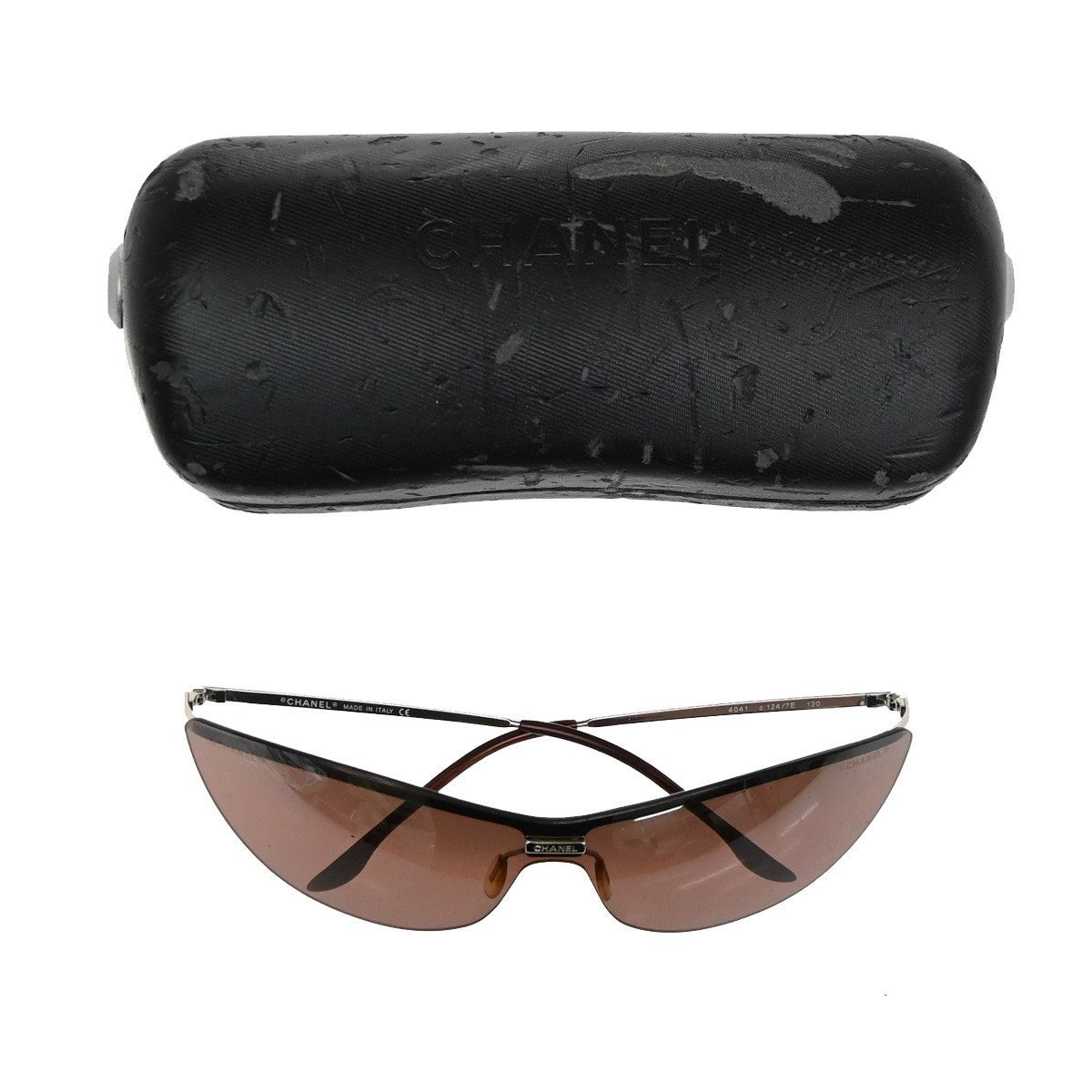 CHANEL CC Logo Sunglasses Eye Wear Plastic Metal Brown Silver 4041 33RP141