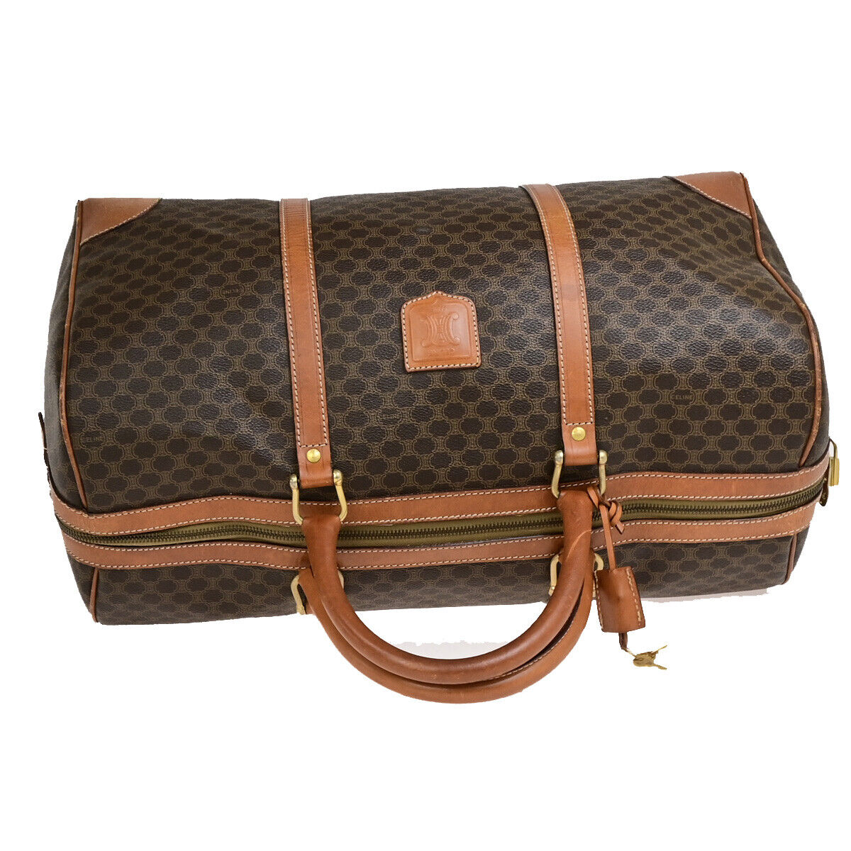 CELINE Logo Macadam Pattern Travel Hand Bag PVC Leather Brown GHW Italy 01YG640