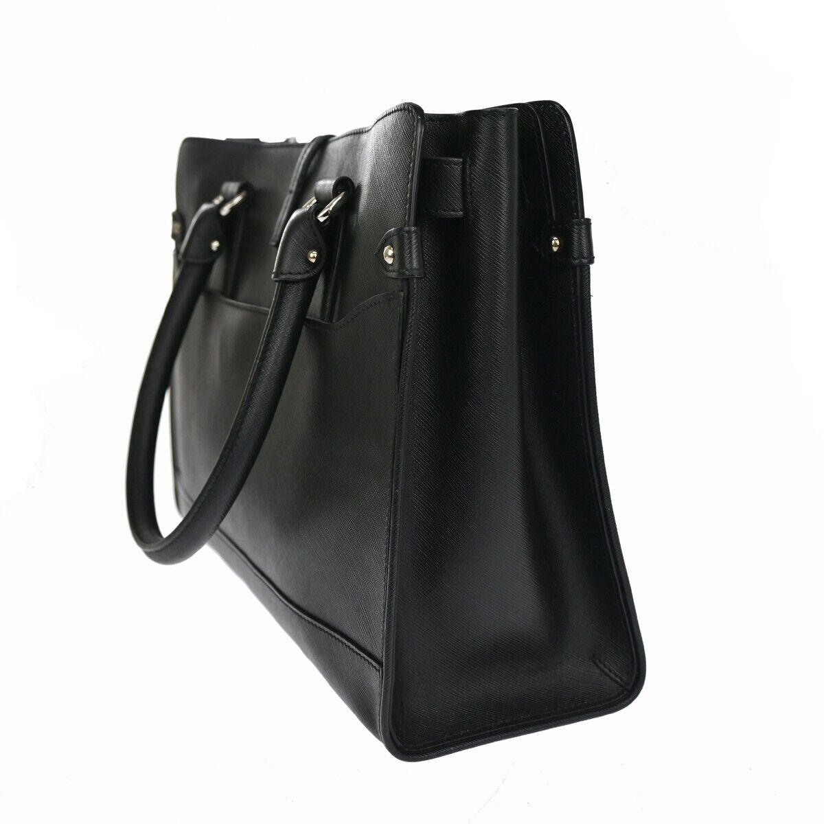SALVATORE FERRAGAMO Gancini Hand Bag Leather Black Silver Made in Italy 61HB058