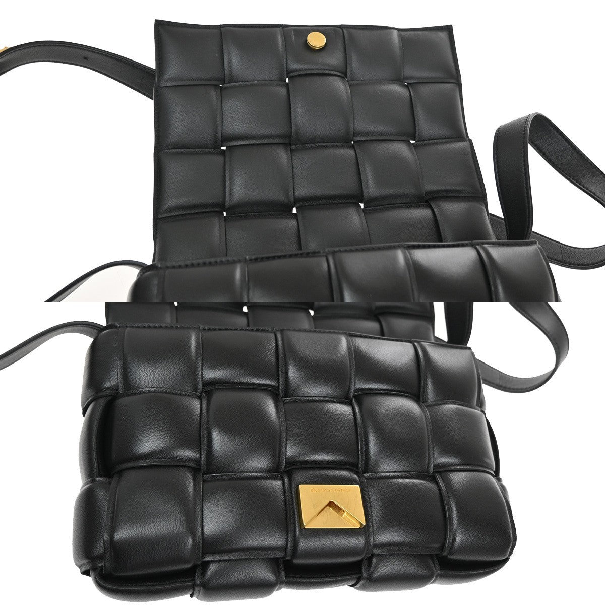 BOTTEGA VENETA Maxy Intrecciato Cassette Shoulder Bag Leather Black 689RL287