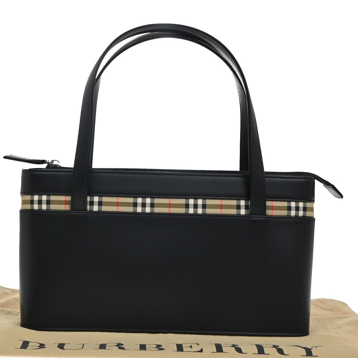 BURBERRY Logo Nova Check Shoulder Tote Bag Leather Canvas Black Beige 36RL524