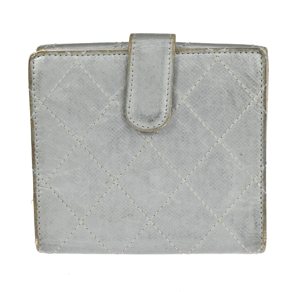 CHANEL CC Logo Matelasse Bifold Wallet Purse Leather Silver SHW Italy  04HB384