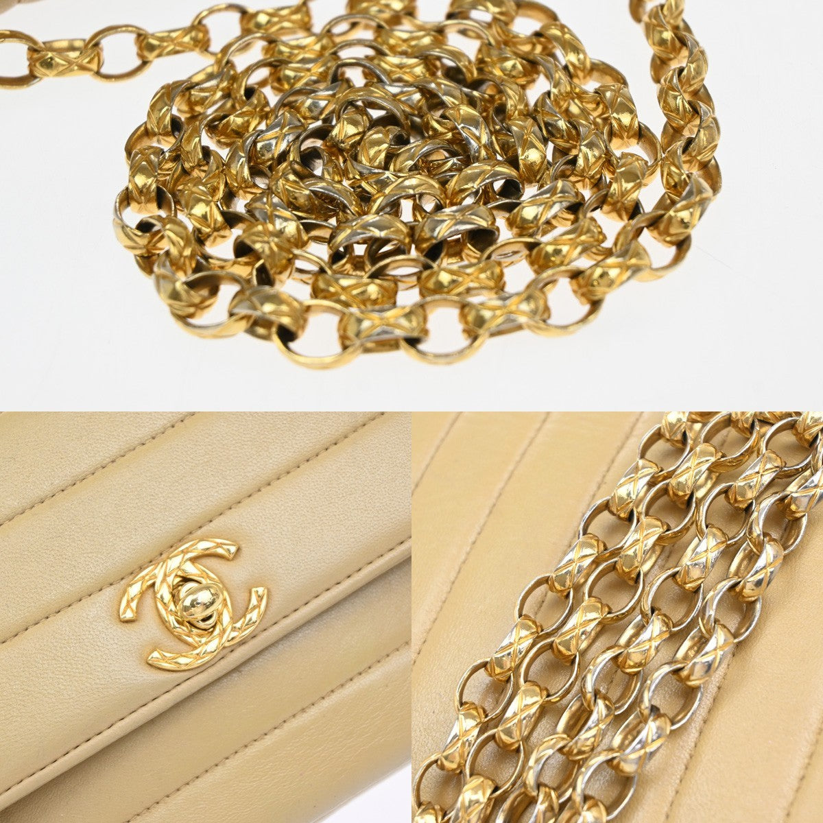 CHANEL CC Mademoisell Chain Mini Shoulder Bag Leather Beige GHW Vintage 330RF670