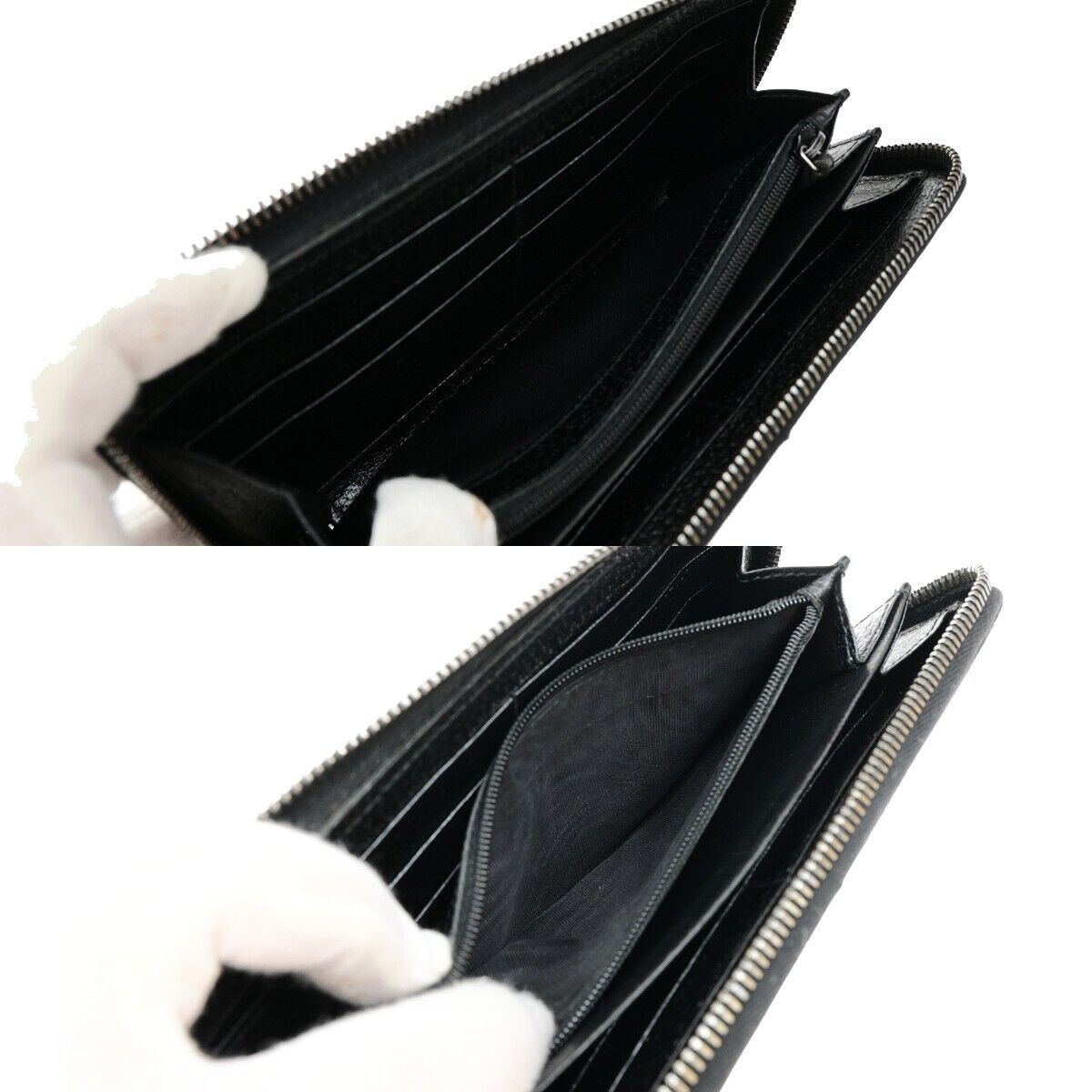 GUCCI Logo GG Pattern Zip Aroung Long Wallet Canvas Leather Black 62ED988