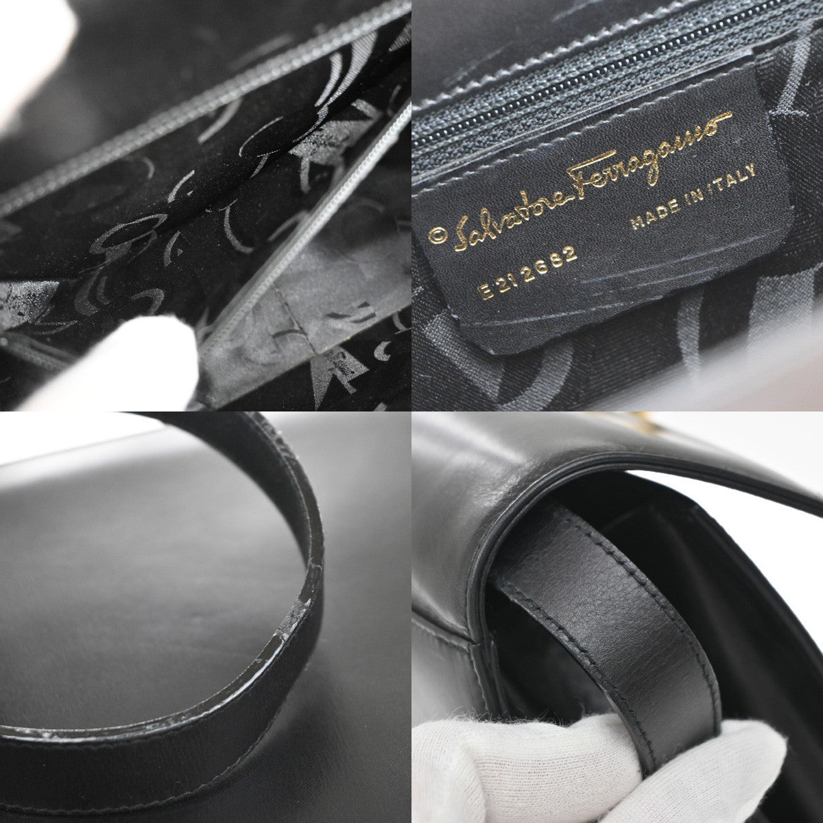 SALVATORE FERRAGAMO Logo Gancini Shoulder Hand Bag Leather Black 80EF729