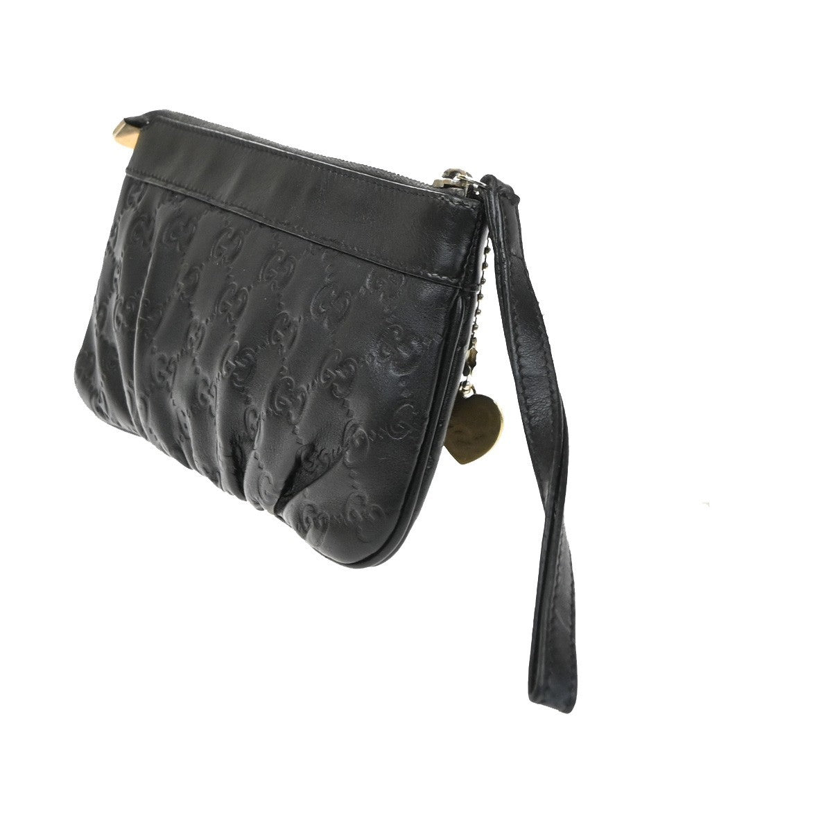 GUCCI Logo Guccissima Clutch Bag Embossing Leather Wristlet Black 65SA099