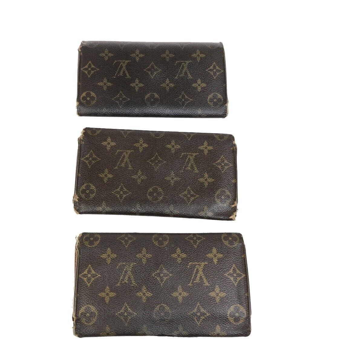 LOUIS VUITTON LV Logo 3 Set Trifold Bifold Wallet Monogram Leather Brown 09KA447