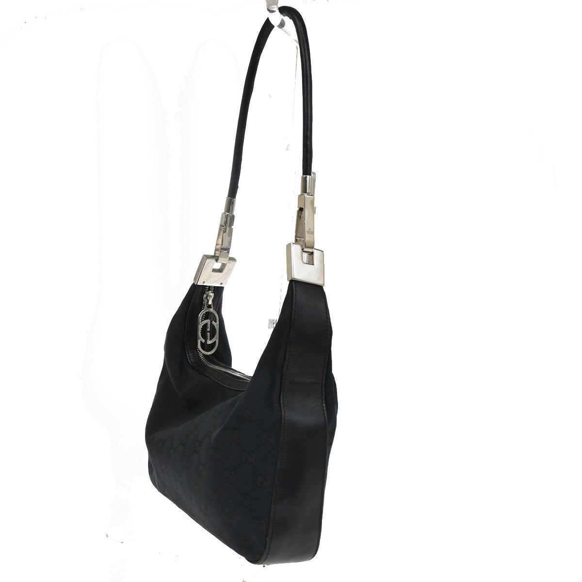 GUCCI Logo GG Pattern Shoulder Hand Bag Canvas Leather Black SHW Italy 34TA703