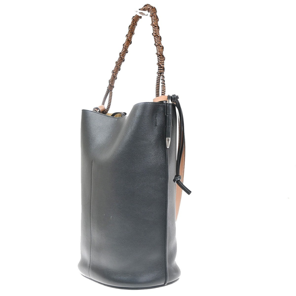LOEWE Logo Anagram Gate Bucket 2Way Handle Shoulder Bag Leather BK Spain 24RL910