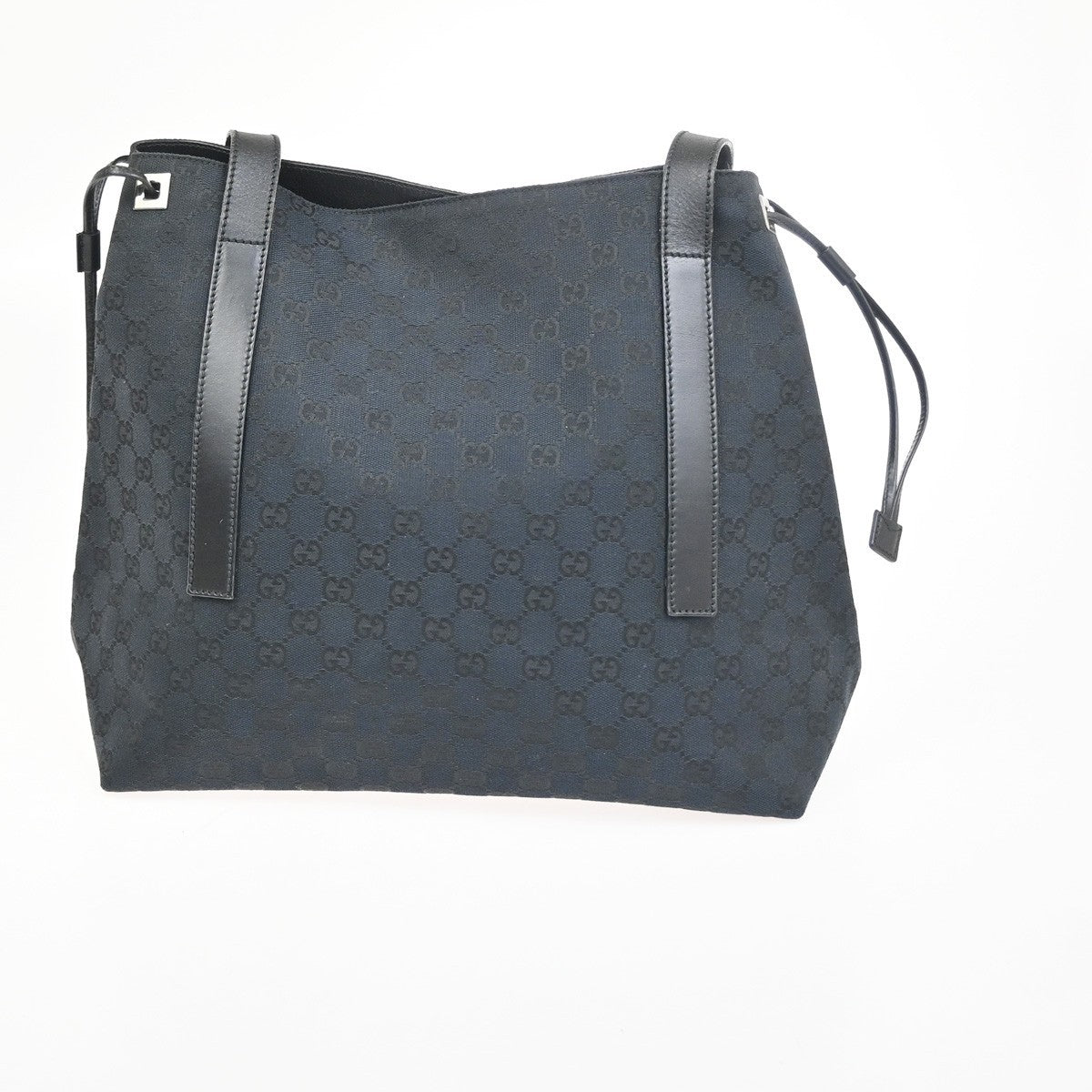 GUCCI Logo GG Pattern Shoulder Tote Bag Canvas Leather Black SHW Italy 80KD022
