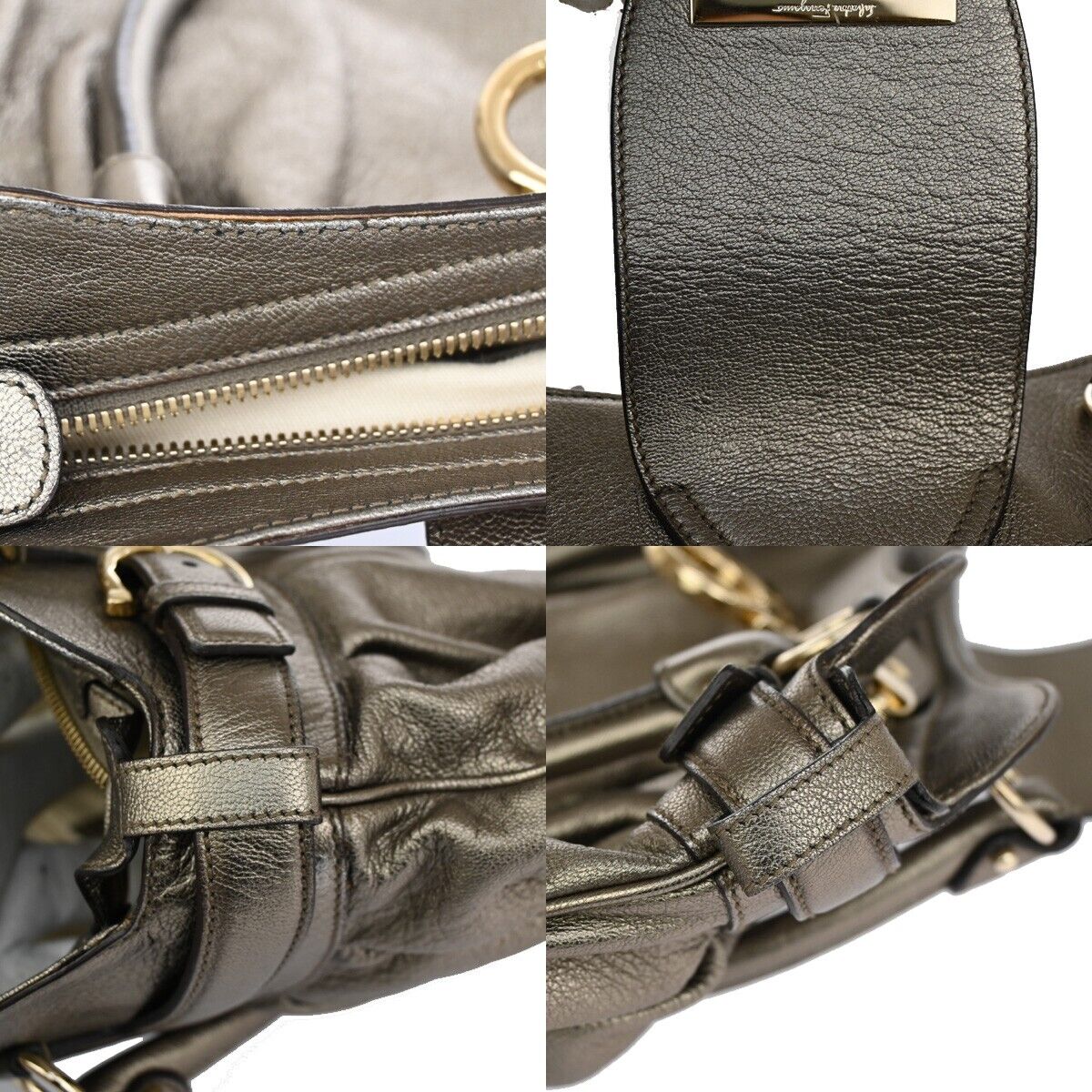 SALVATORE FERRAGAMO Logo Marisa Gancini Shoulder Bag Leather Gray Italy 69SG692