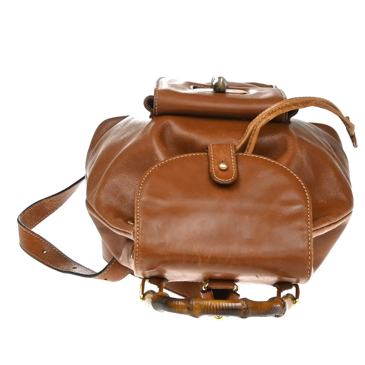 GUCCI Logo Bamboo Drawstring Mini Backpack Bag Leather Brown GHW Italy 64YH955