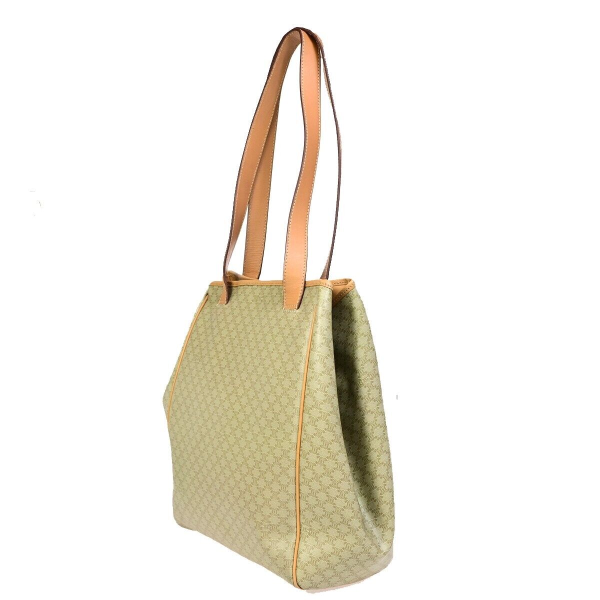 CELINE Logo Macadam Pattern Shoulder Tote Bag PVC Leather Beige Gold 33EB541