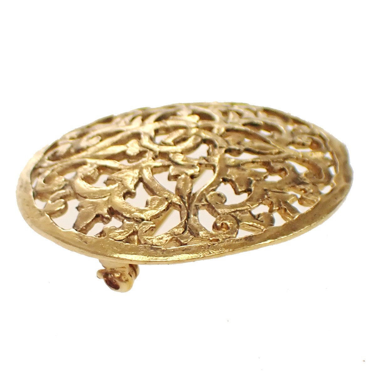 CHANEL CC Logo Round Pin Brooch 26 Gold GHW France Vintage 36YJ176