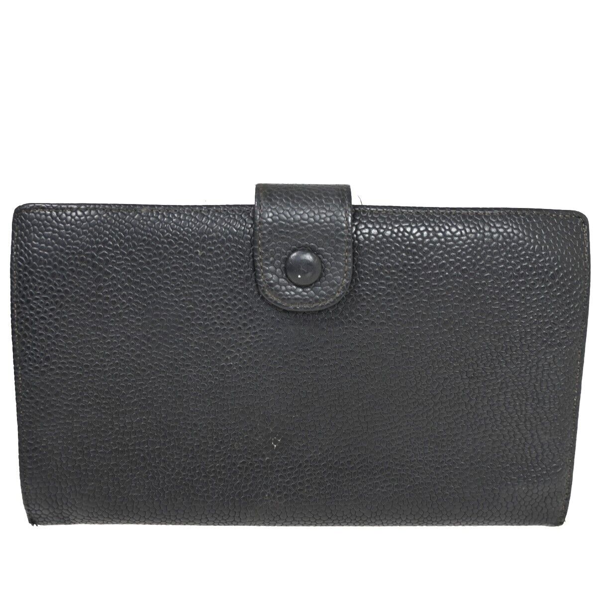 CHANEL CC Logo Long Bifold Wallet Purse Caviar Skin Leather Black GHW 04FA424