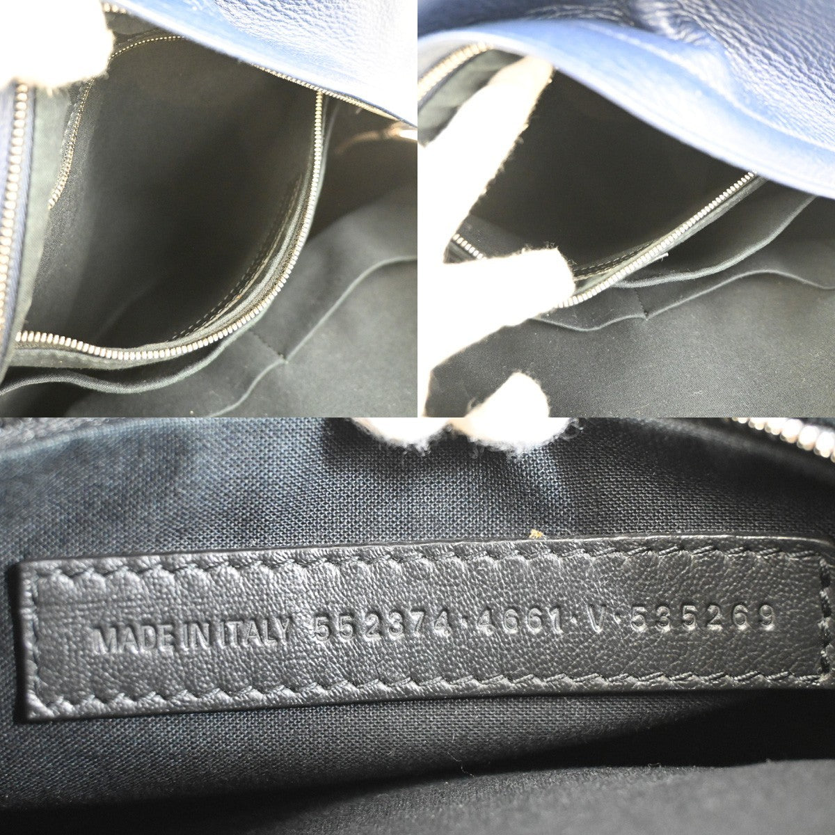 BALENCIAGA Logo Everyday Backpack Adjustable Strap Leather Blue Italy 12ZA253