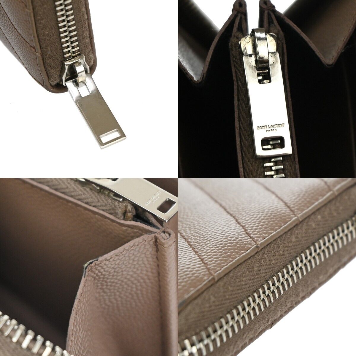SAINT LAURENT YSL Logo Bifold Zipper Wallet Purse Leather Brown Italy 64EA259