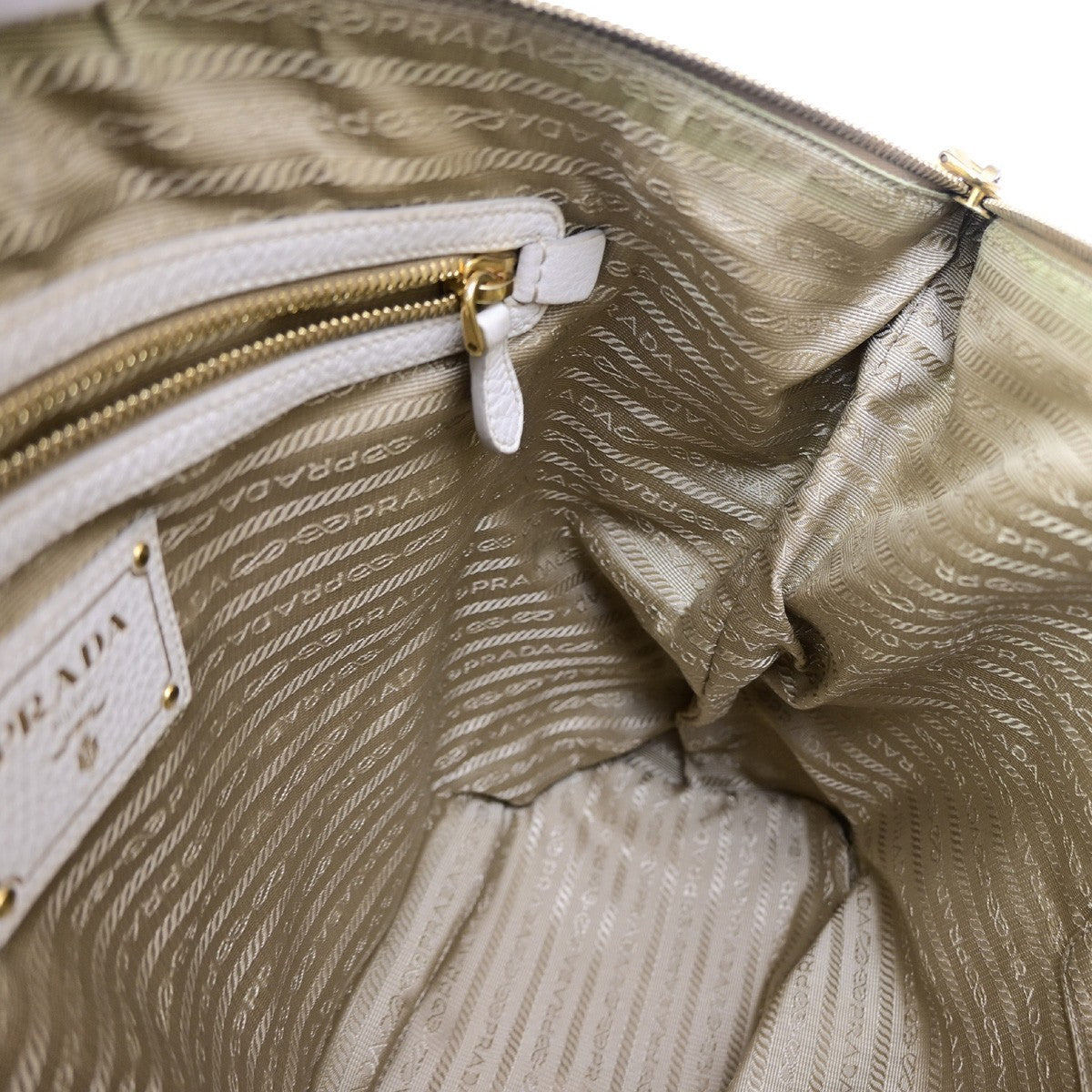 PRADA Logo Jacquard 2Way Shoulder Bag Canvas Leather Brown White GHW 84YJ274