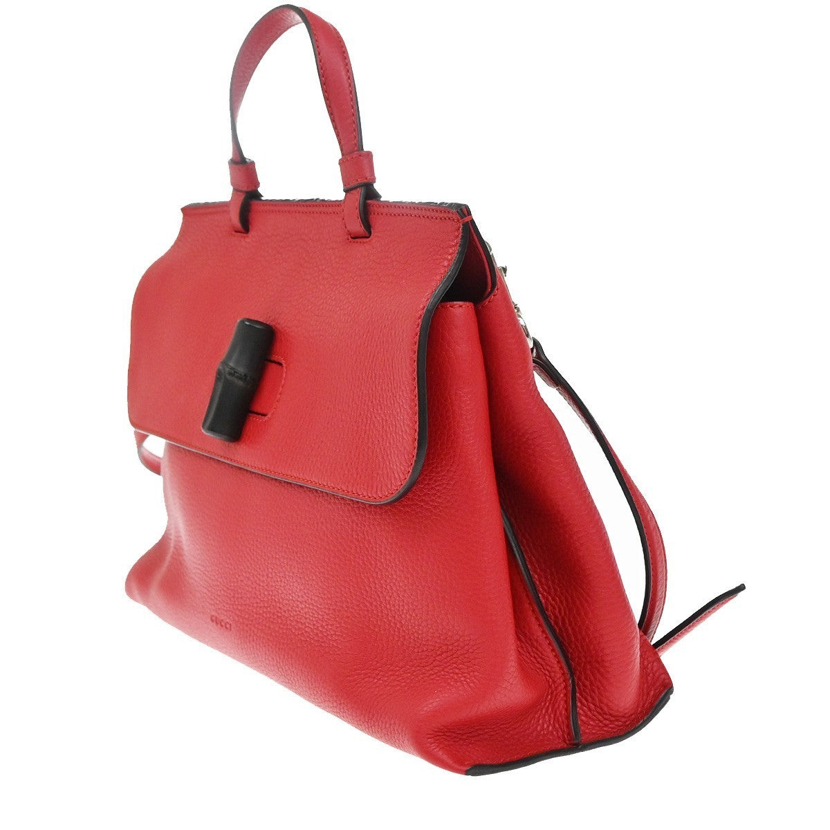 GUCCI GG Logo Daily 2Way Shoulder Hand Bag Bamboo Leather Red 74KP010