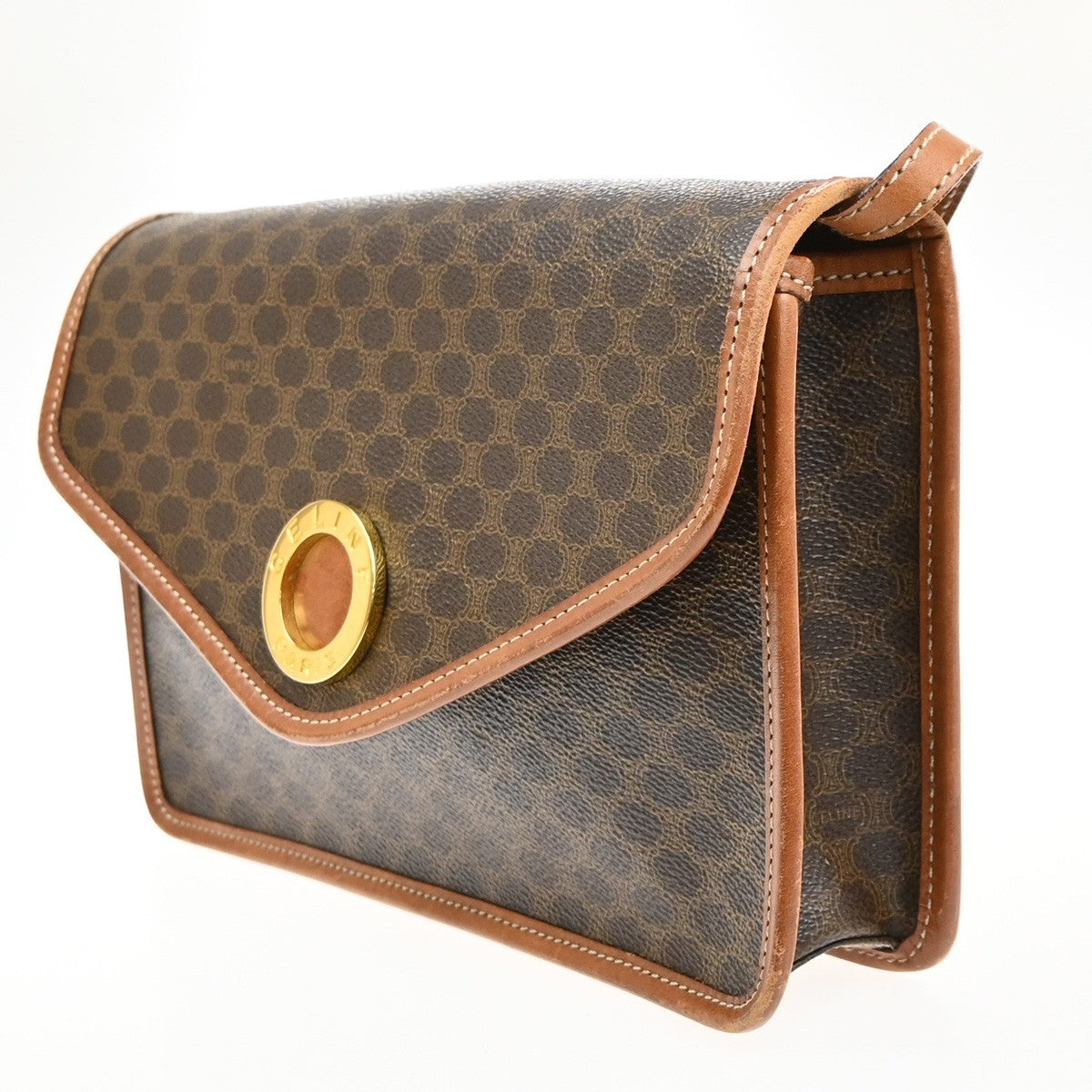 CELINE Logo Macadam Pattern Shoulder Bag PVC Leather Brown GHW Italy 31MA650