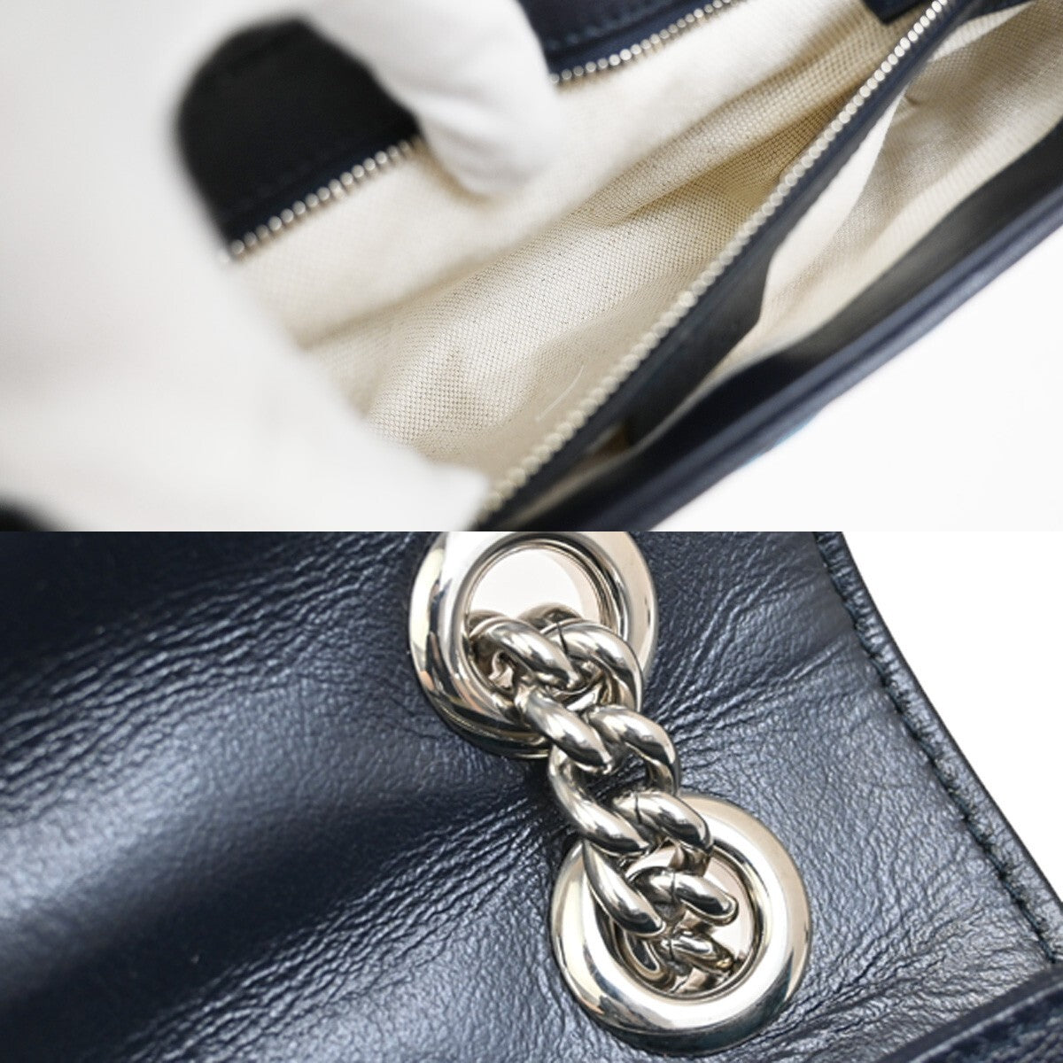 GUCCI GG Pattern Marmont Chain Shoulder Bag Canvas Leather Blue SHW 631RF272