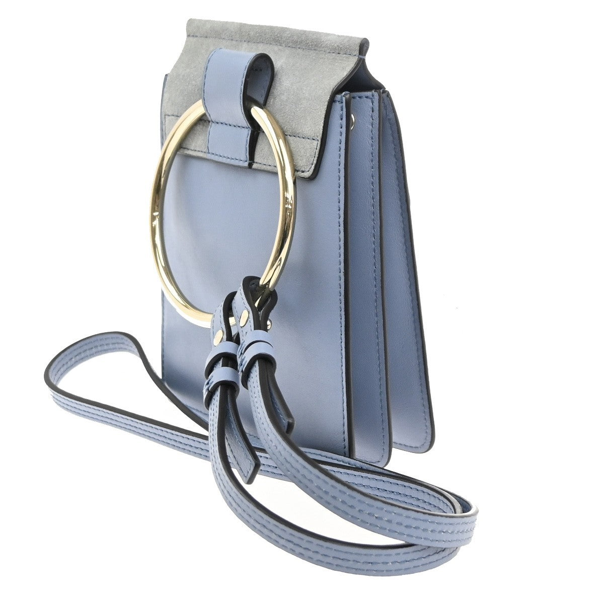 CHLOE Logo Faye Mini Crossbody Shoulder Bag Suede Leather Blue Spain GHW 38CA695