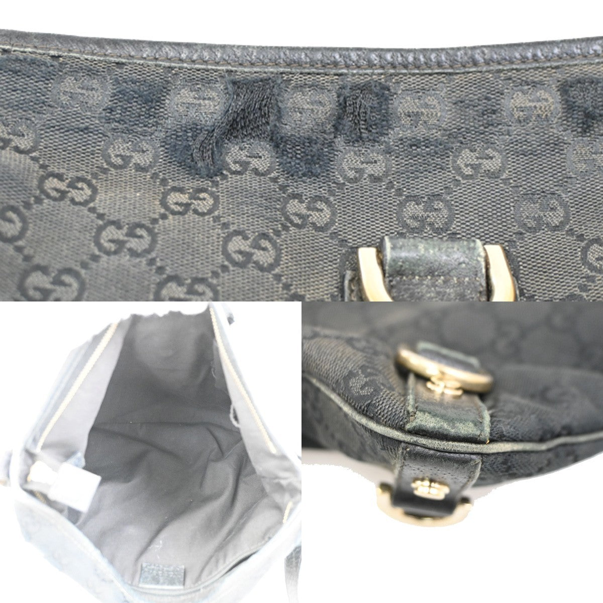 GUCCI GG Pattern 2 Set Shoulder Bags PVC Canvas Beige Black GHW Italy 02DA138
