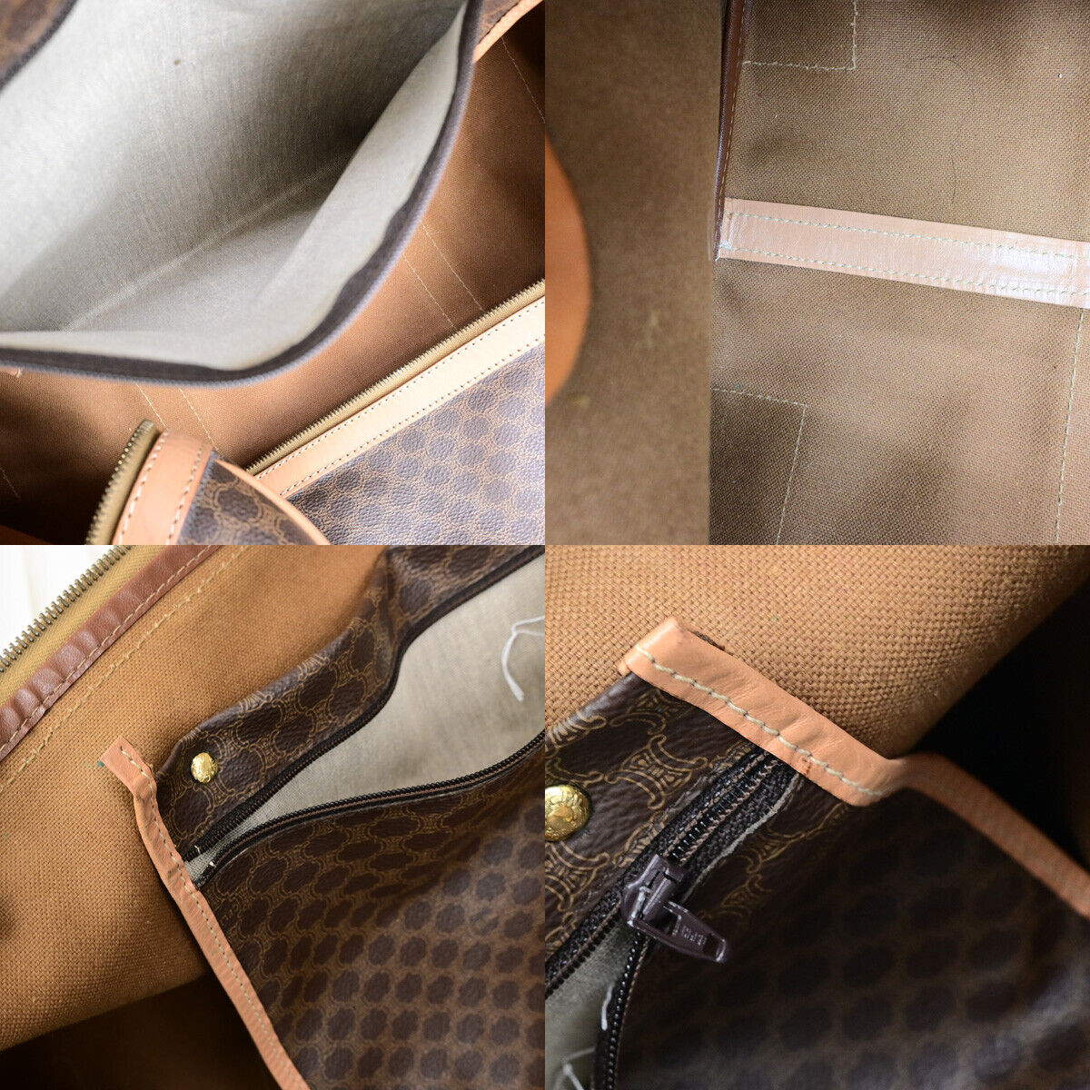 CELINE Logo Macadam Pattern Travel Hand Bag PVC Leather Brown GHW 62YG501