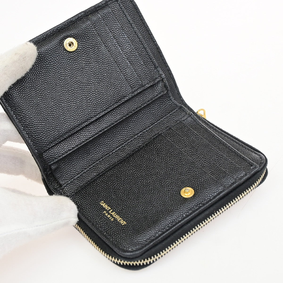SAINT LAURENT YSL Logo Bifold Purse Wallet Leather Black GHW 38CB050