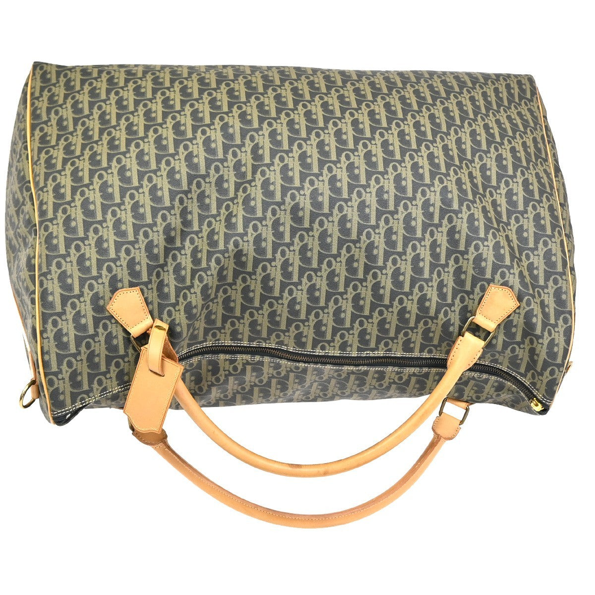 CHRISTIAN DIOR Logo Trotter Boston Hand Bag Canvas Leather Navy Blue 70TA634