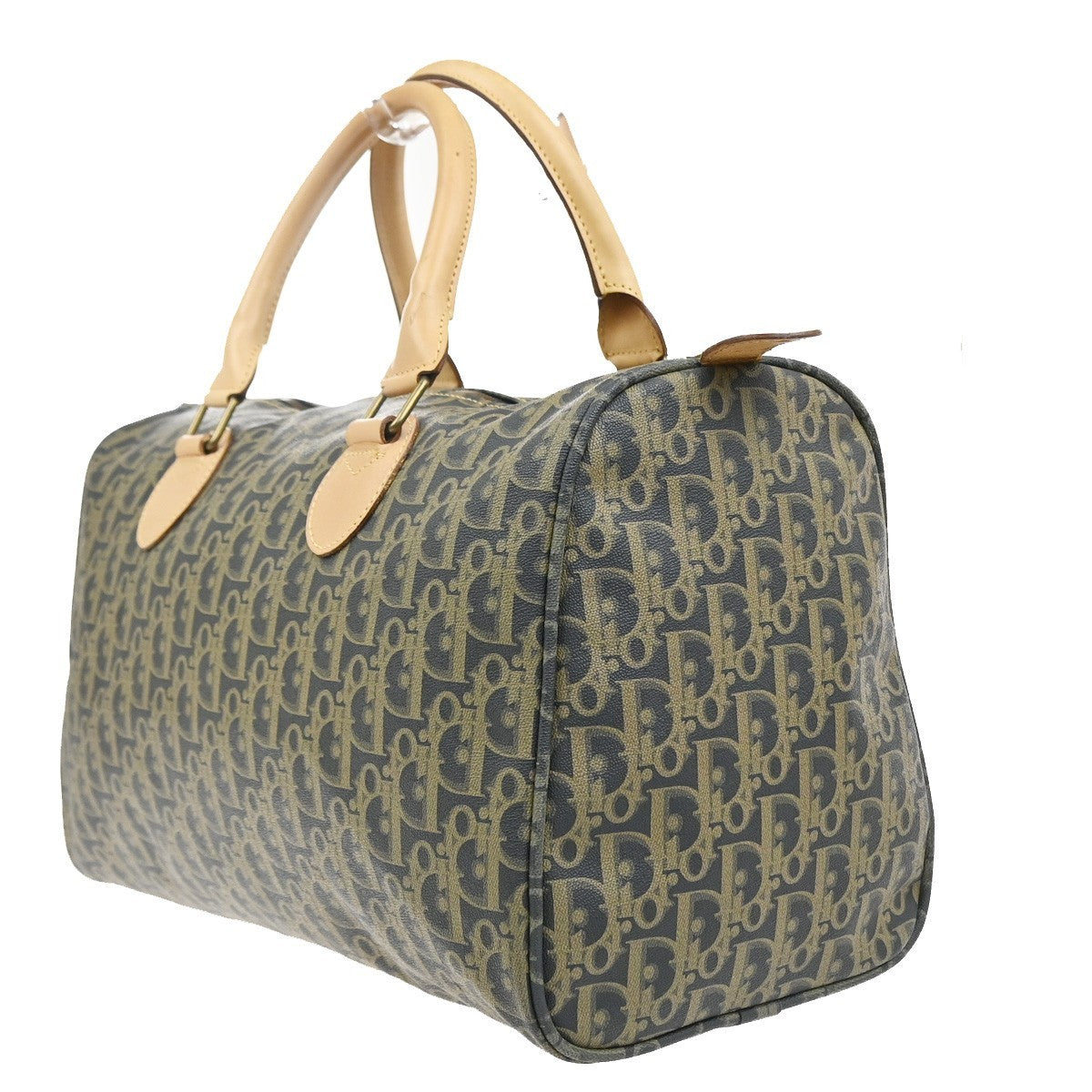 46.Live CHRISTIAN DIOR Trotter Boston Hand Bag PVC Leather Khaki BK 70MA499