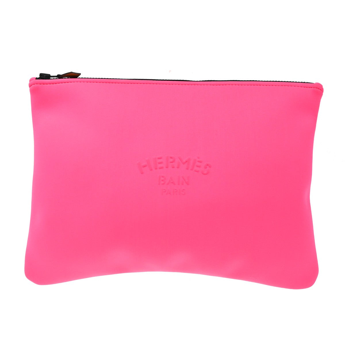 HERMES Logo Neobain GM Flat Pouch Polyamide Elastane Leather Pink 62KB569