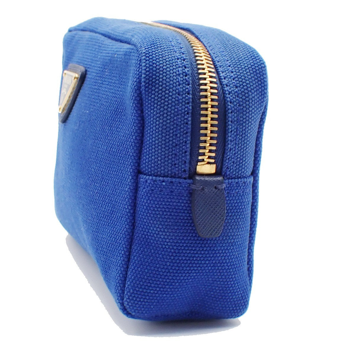 PRADA LOGO Mini Pouch Bag Canvas Blue Gold Italy 63AA135