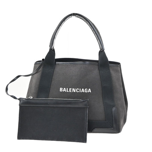 BALENCIAGA Navy Cabas S Hand Tote Bag Canvas Leather Black with Pouch 36ZA303