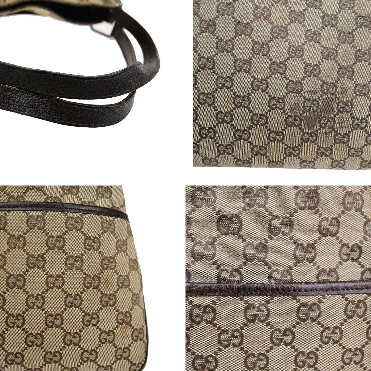 GUCCI Logo GG Pattern Shoulder Tote Bag Canvas Leather Brown GHW Italy 02EC081
