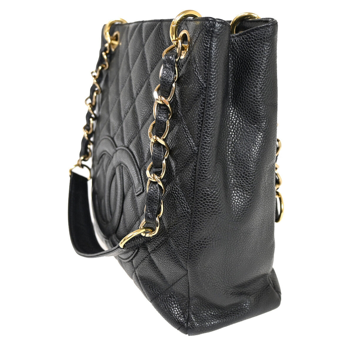 CHANEL CC Logo PST Chain Shoulder Bag Caviar Skin Leather Black GHW 304RJ587