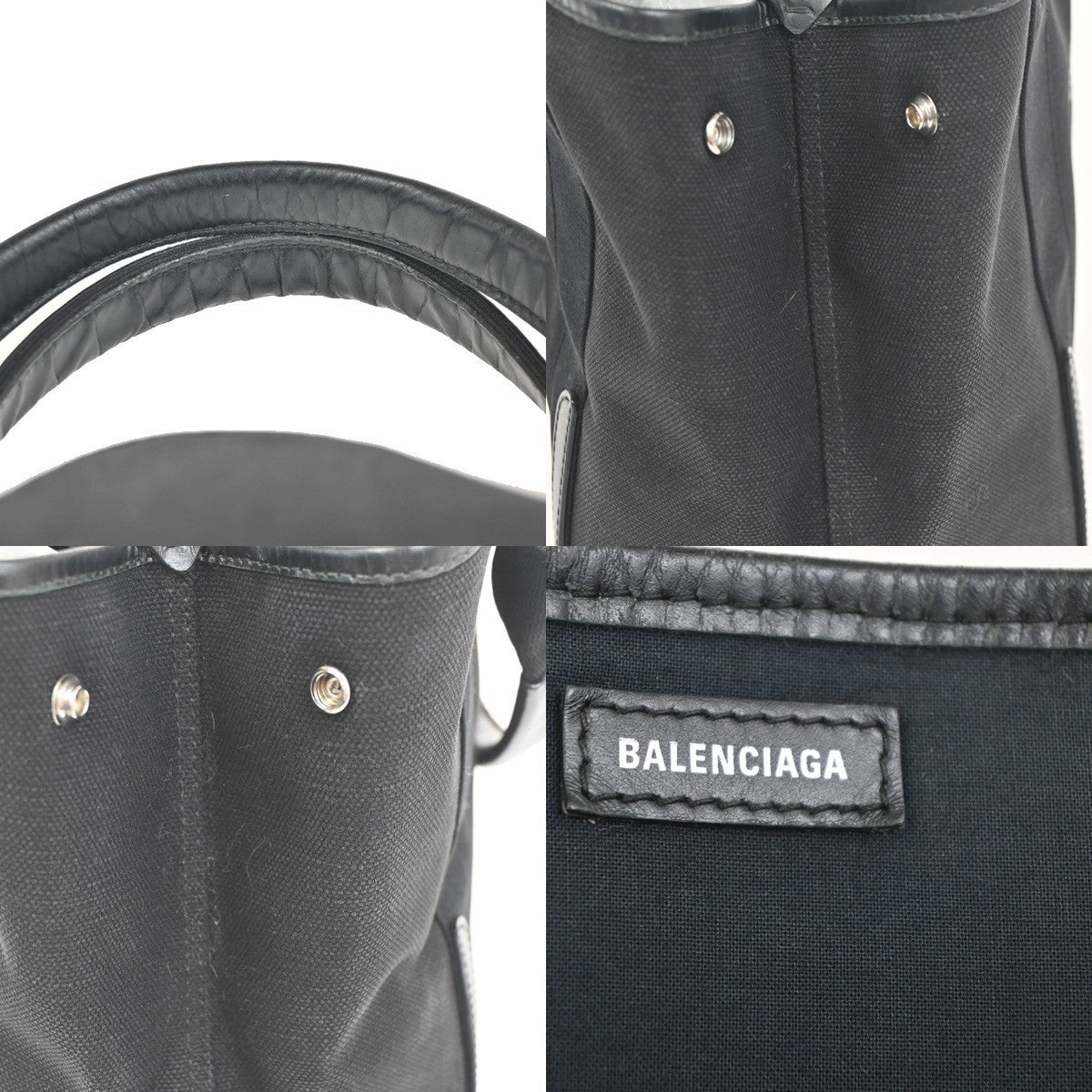 BALENCIAGA Navy Cabas S Hand Tote Bag Canvas Leather Black SHW Italy 65KC894