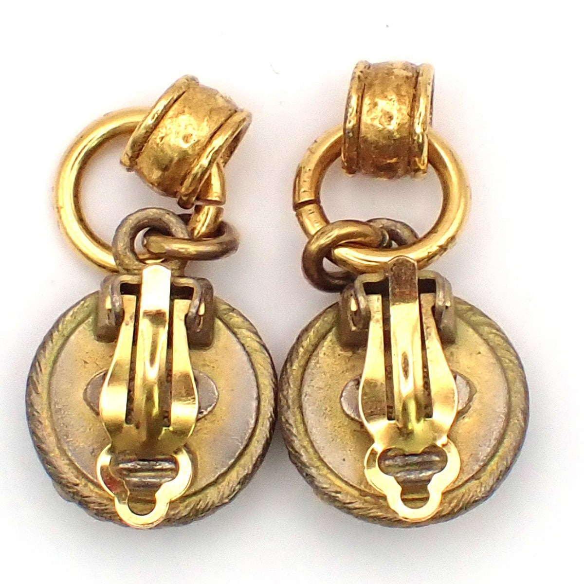 CHANEL CC Logo Clover Earrings Clip-On 94 P Gold Black Vintage France 64KP352