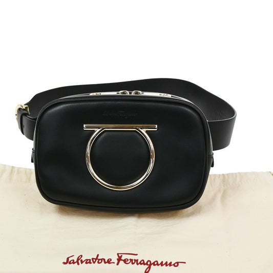 SALVATORE FERRAGAMO Gancini Mini Waist Bag Leather Black GHW Italy 85TA669
