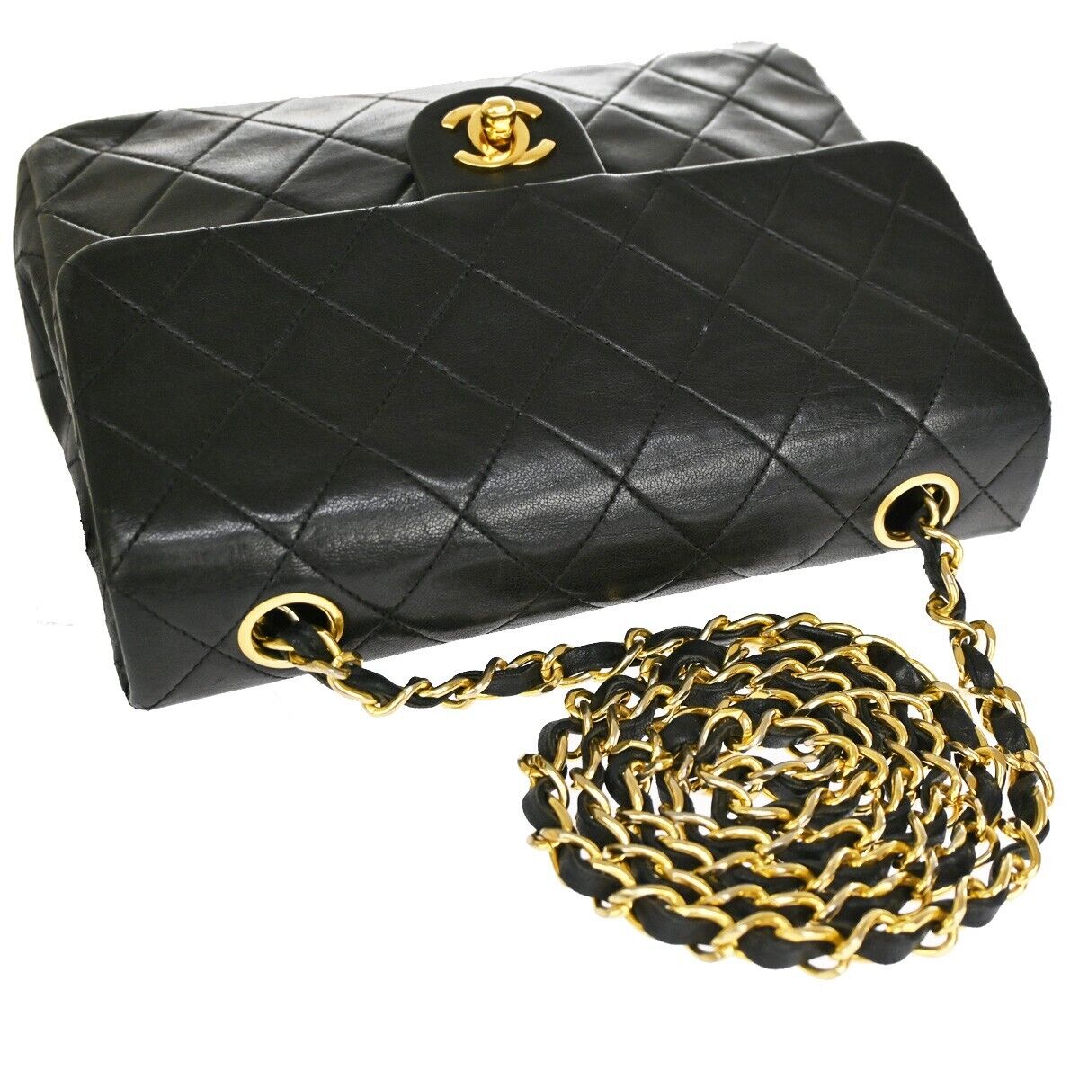 CHANEL CC Mini Matelasse Chain Shoulder Bag Leather Black GHW Vintage 323RJ288