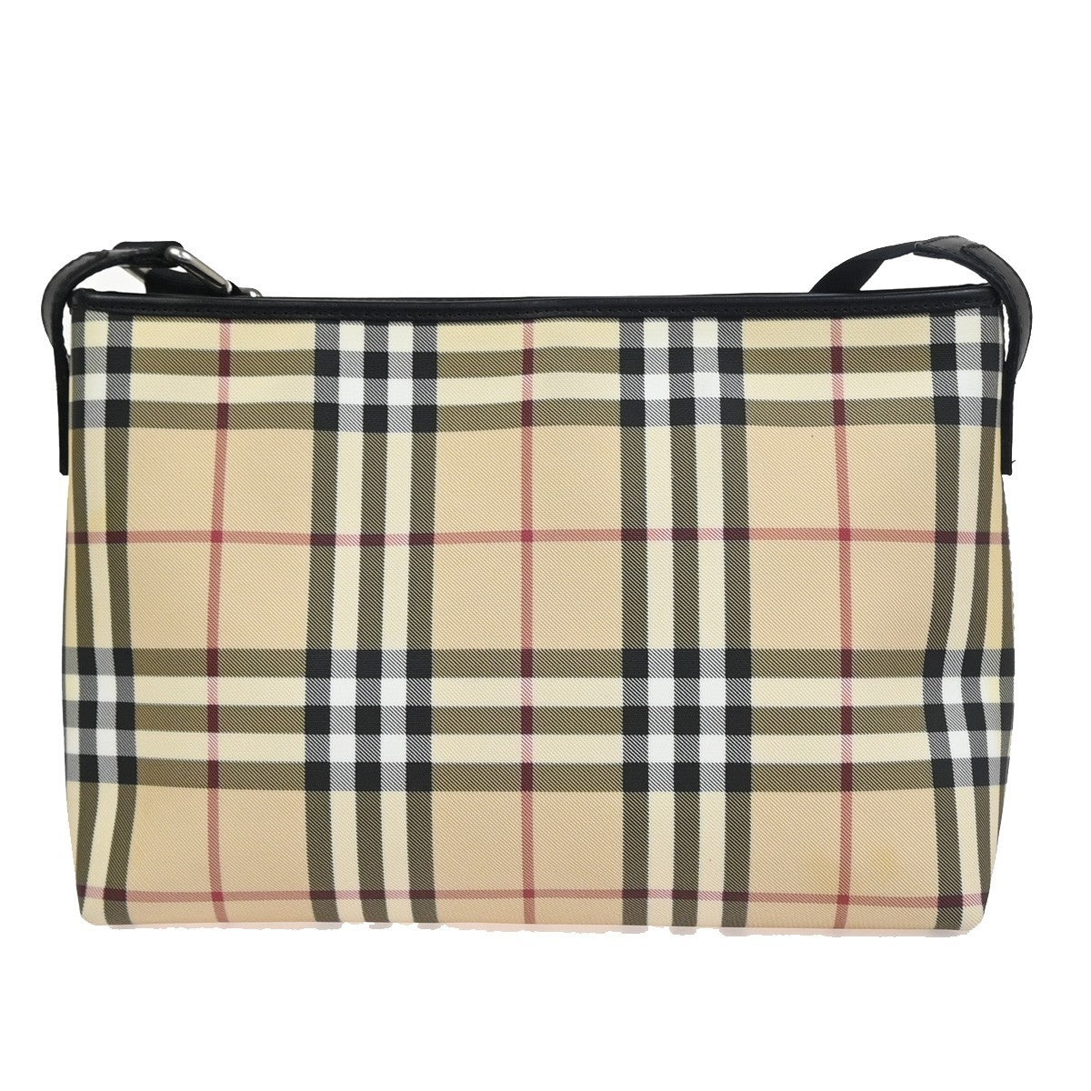 BURBERRY Nova Check Pattern Shoulder Bag PVC Leather Black Beige SHW 38KC921