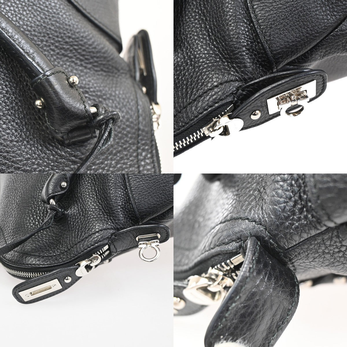 SALVATORE FERRAGAMO Gancini Tote Handbag Leather Black Italy SHW 30KC968