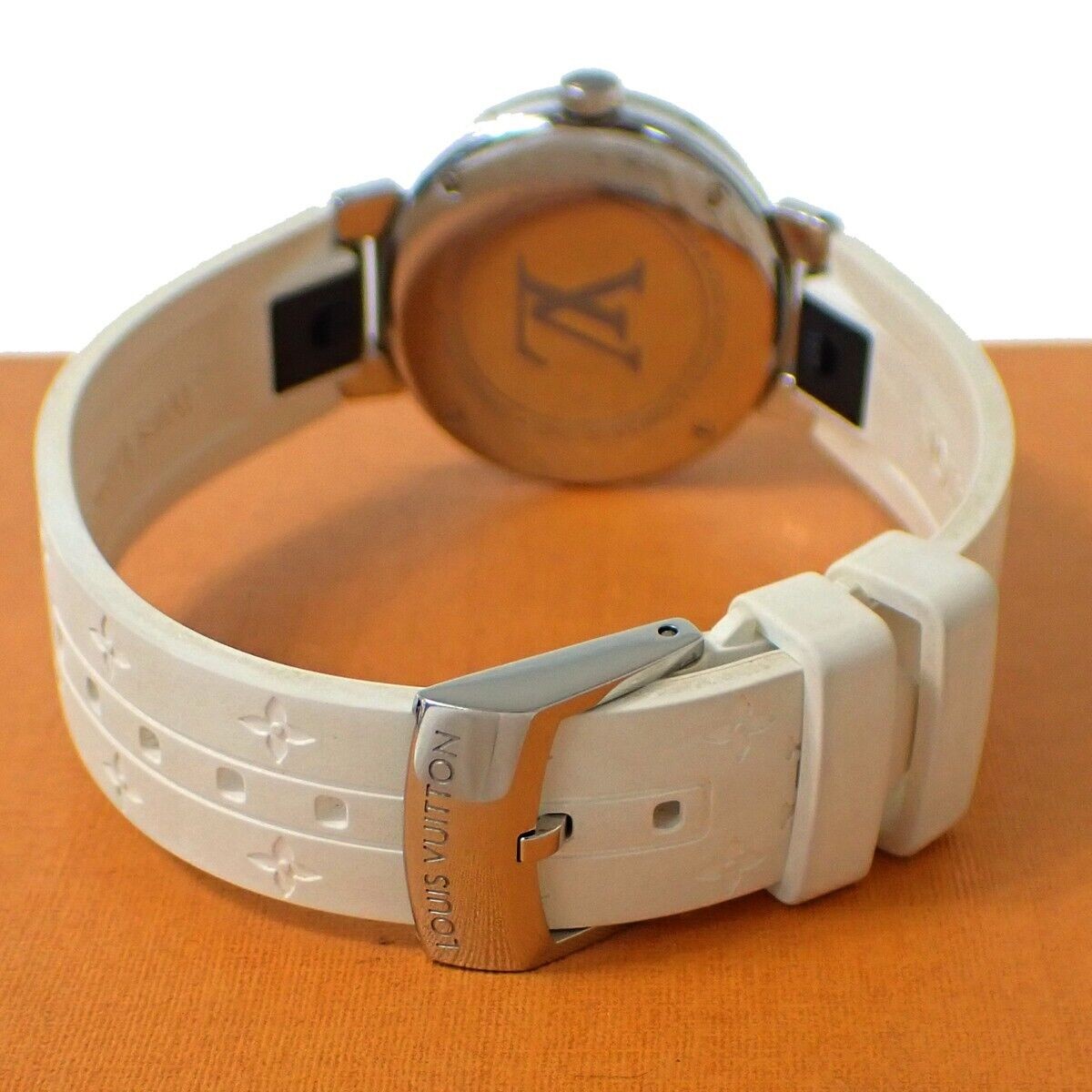 LOUIS VUITTON Tambour Moonstar Quartz Watch Rubber Band White Q8J10 680RH773