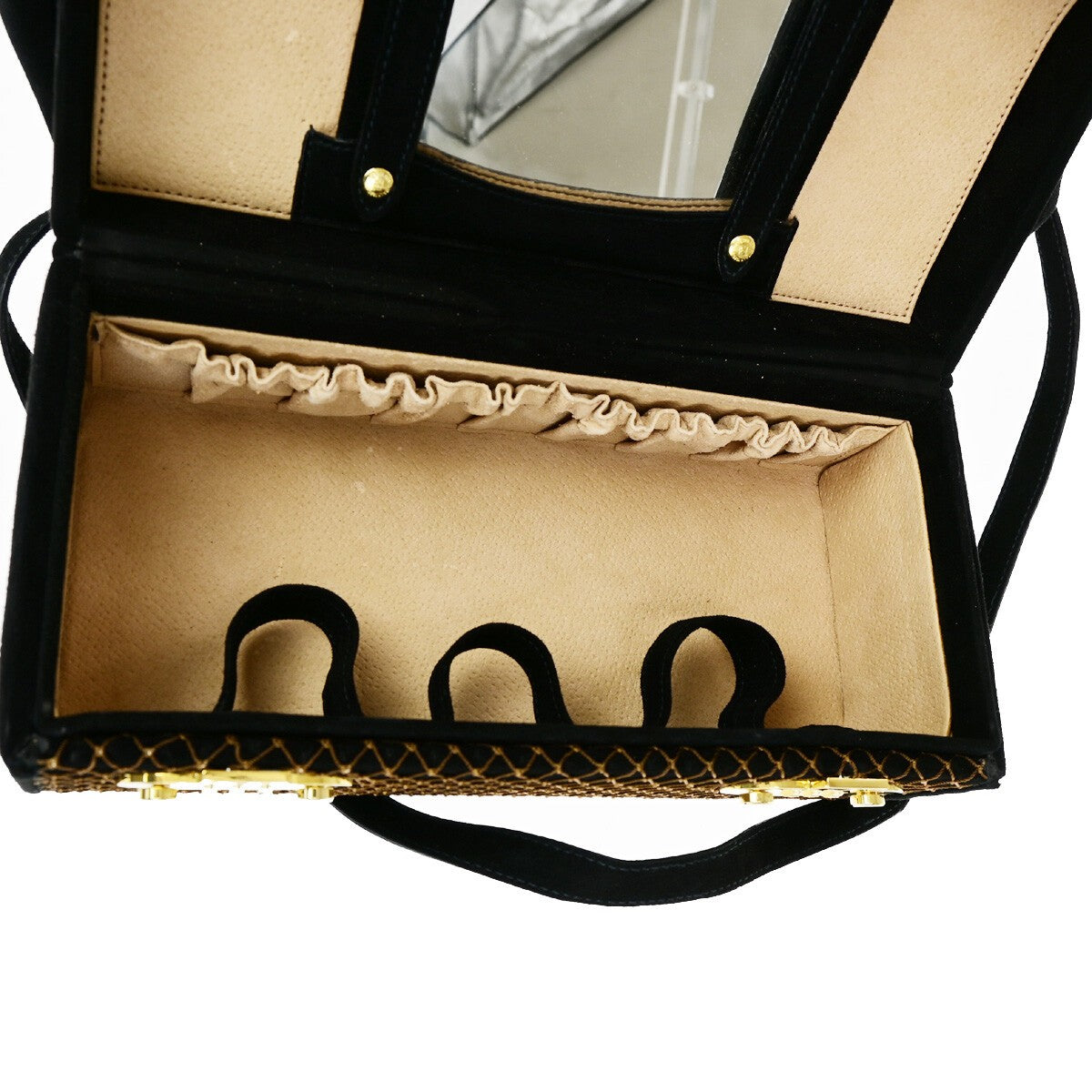FENDI Logo 2Way Vanity Shoulder Hand Bag Suede Leather Black GHW Italy 10RK596