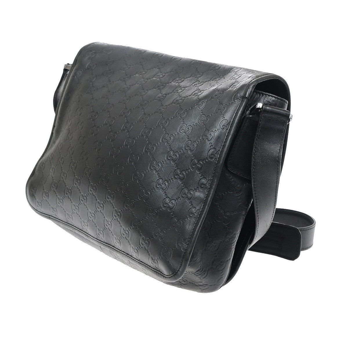 GUCCI GG Pattern Guccissima Shoulder Bag Embossing Leather Black Italy 62SA167
