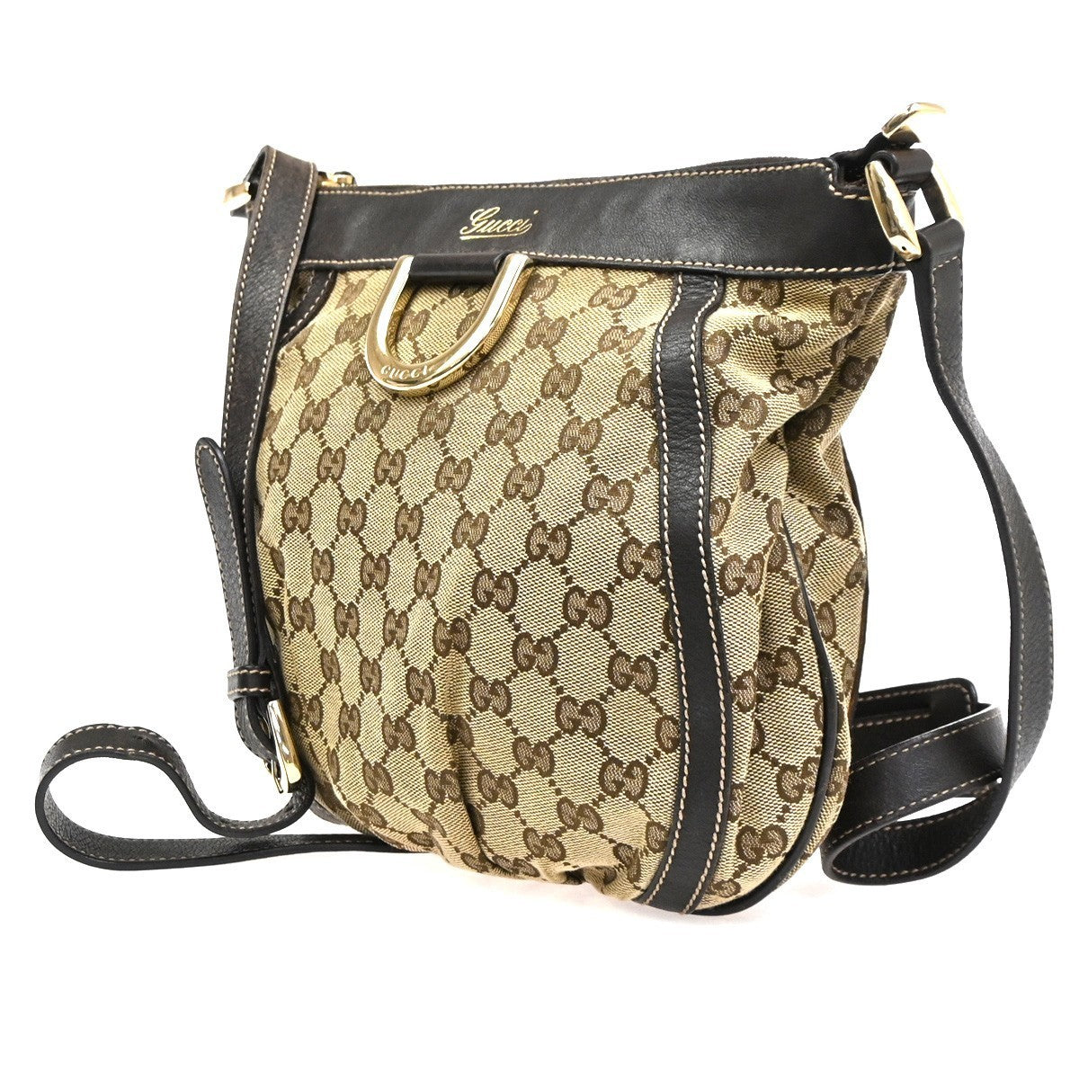 GUCCI GG Pattern Abbey D-ring Shoulder Bag Canvas Leather Brown Italy  30KC604